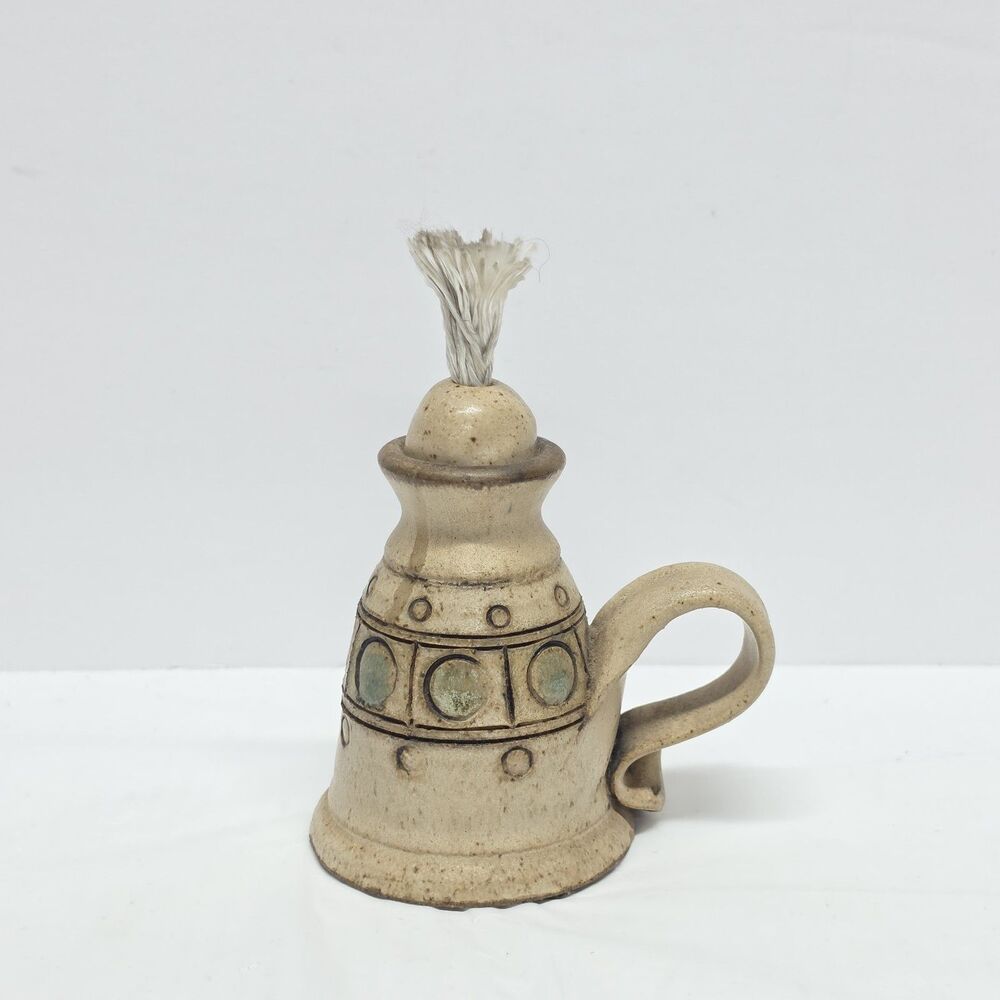 Turner Stoneware Pottery Cream Oil Lamp Signed Vintage 1983 Cottagecore